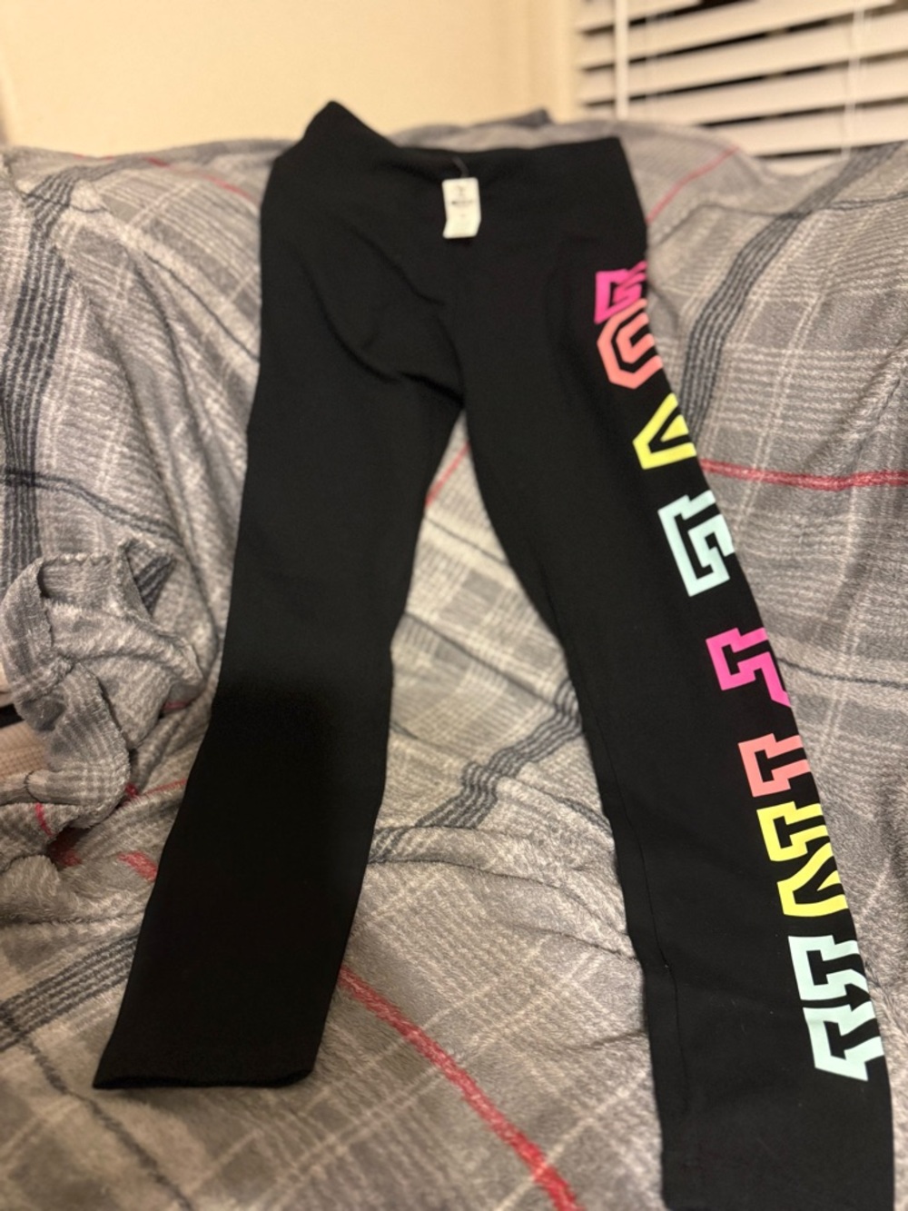PINK Victoria's Secret Black Leggings with Neon Logo Side Panel